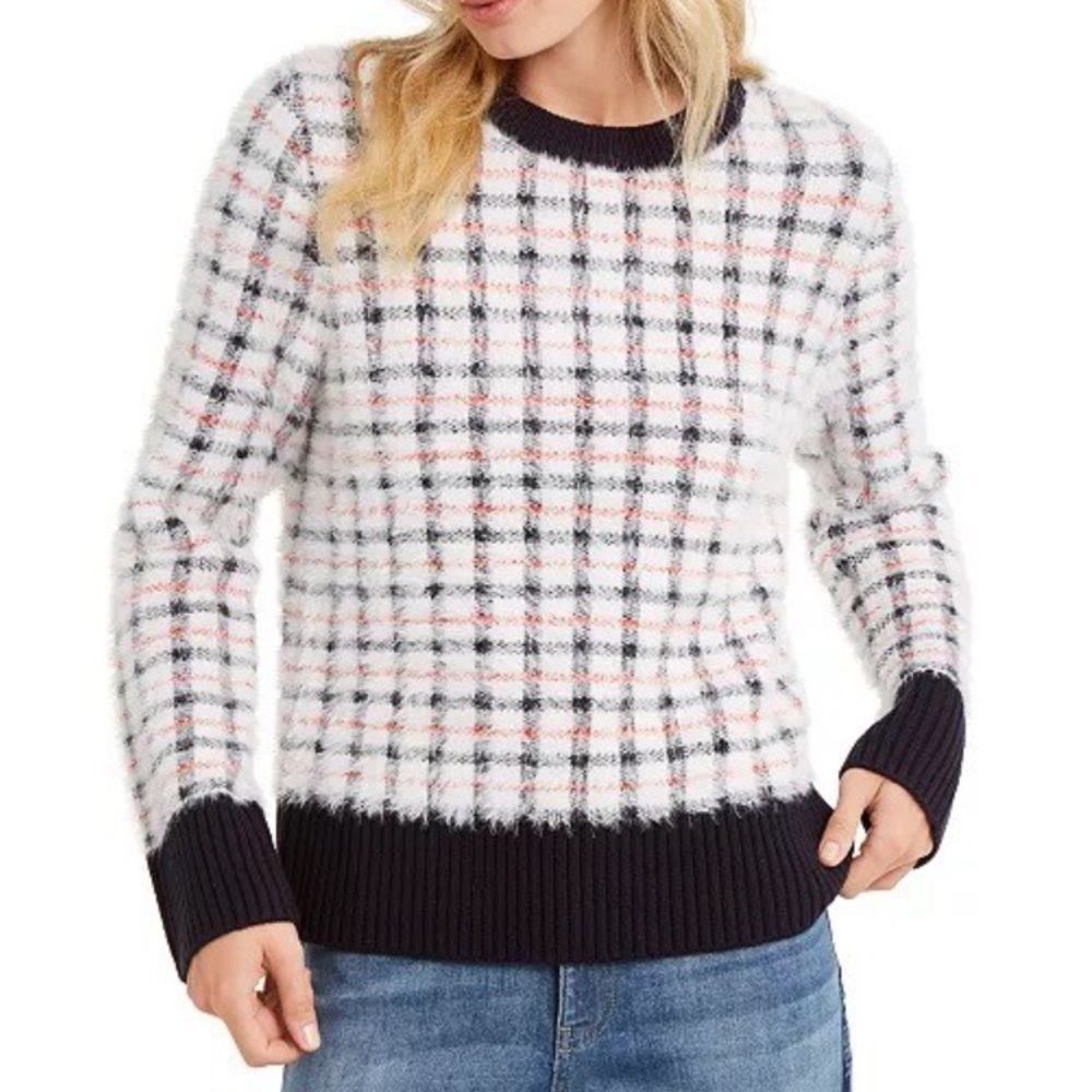 Tommy Hilfiger Checkered Crew Neck Sweater - Navy and White